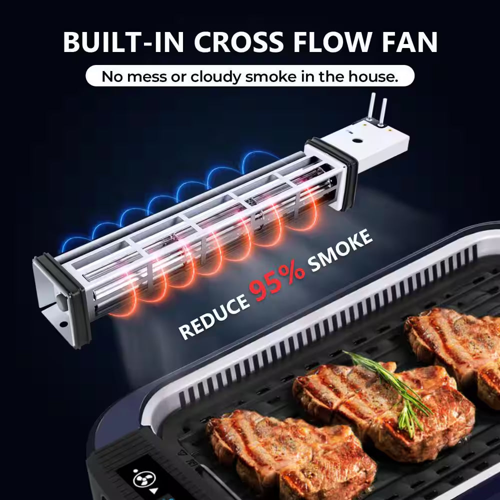267Sq. In. Blue Smokeless Electric Portable Indoor Grill with 1500-Watt Fast Heating