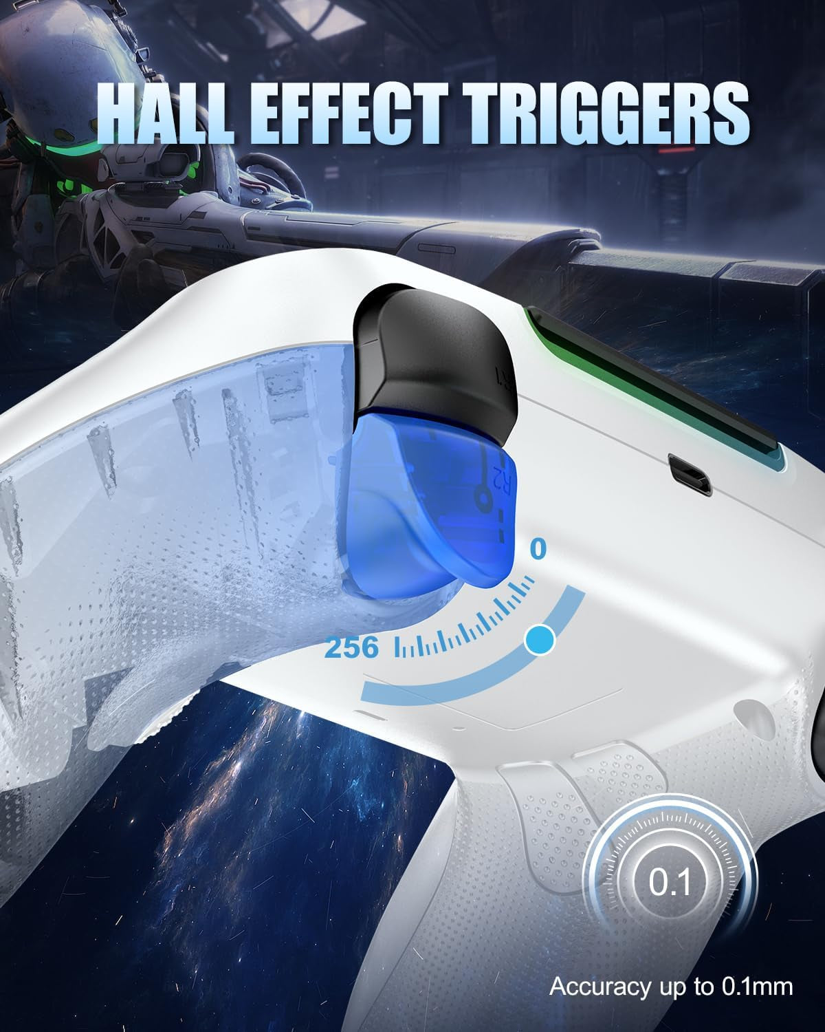 LED Wireless Controller for PS5 with Hall Effect Joystick and Trigger,4 Macron Boutton Extended Grip Controller Compatible with PS5 Pro/Slim, Dual Vibration, Remap/Turbo Function