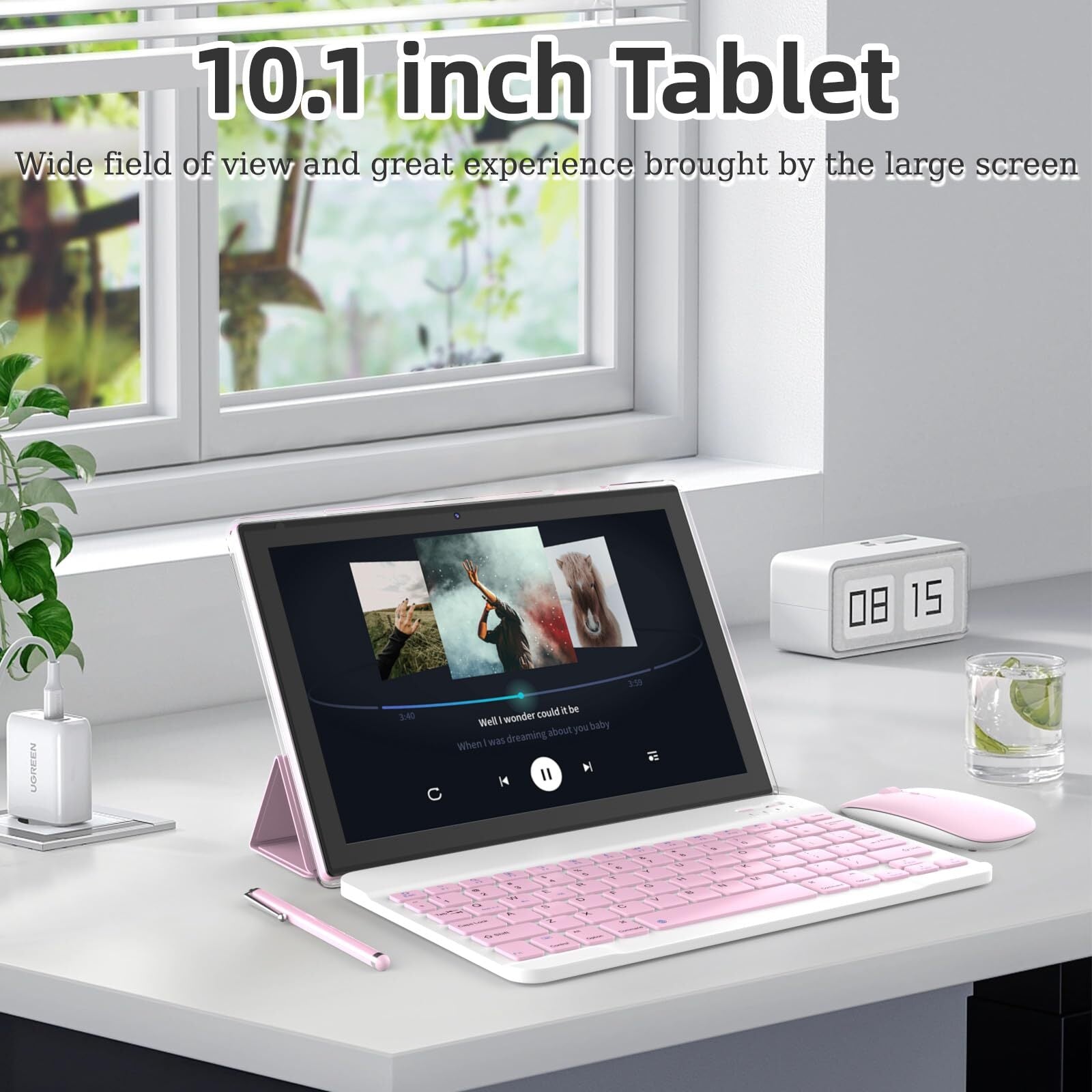Android 14 Tablet 10 Inch, 2024 Newest 2 in 1 Tablets with Keyboard/ Mouse/ C...