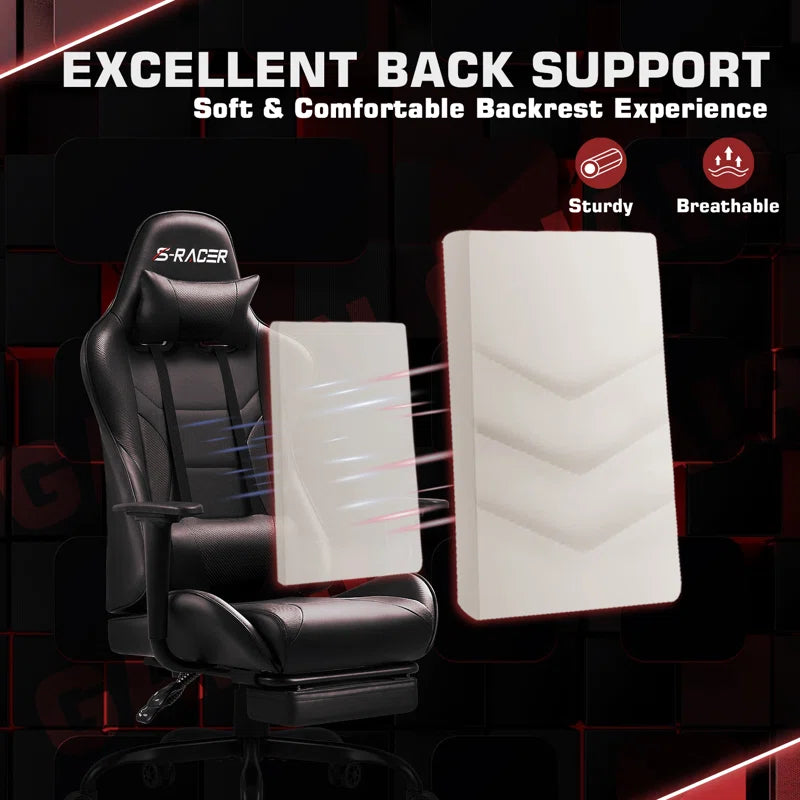 High-Back Massage Adjustable Reclining Ergonomic Faux Leather Swiveling PC & Racing Game Chair with Footrest