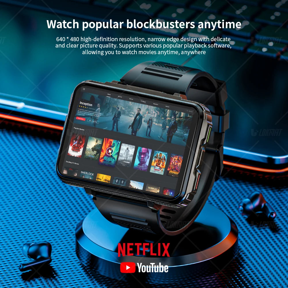 Lokmat Appllp 5 Android Watch Phone Square Big Screen Wifi 4G Calls Smartwatches Dual Camera with Flashlight Gaming Watch