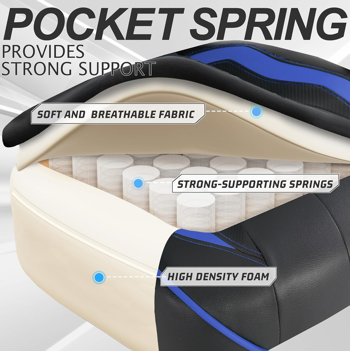 Gaming Chair with Footrest Reclining Computer Chair with Massage Gamer Chair Big and Tall Gaming Chair Ergonomic PC Gaming Chair Adults Computer Gaming Chairs for Heavy People 300LBS (Blue)