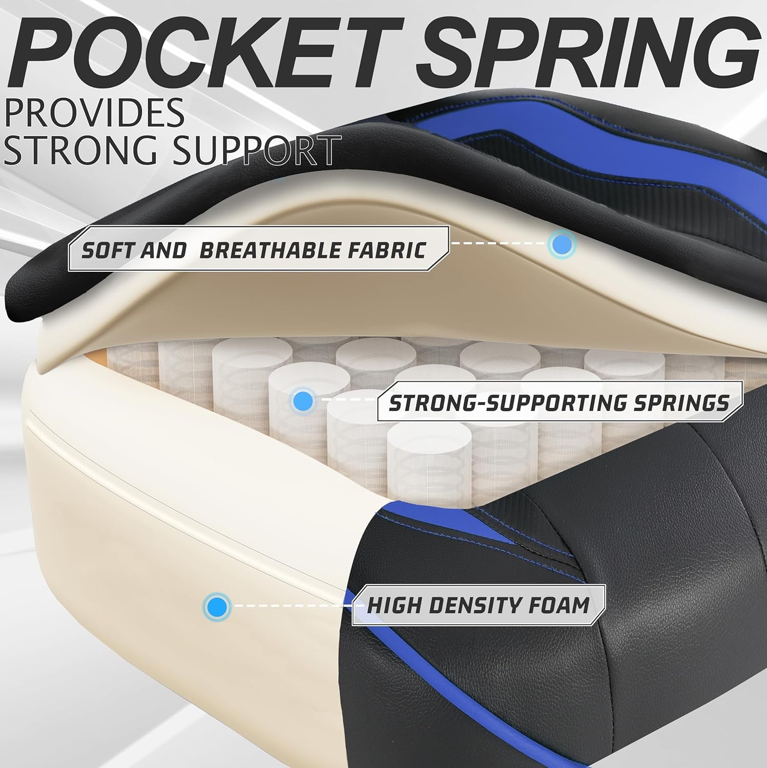 Gaming Chair with Footrest Reclining Computer Chair with Massage Gamer Chair Big and Tall Gaming Chair Ergonomic PC Gaming Chair Adults Computer Gaming Chairs for Heavy People 300LBS (Blue)