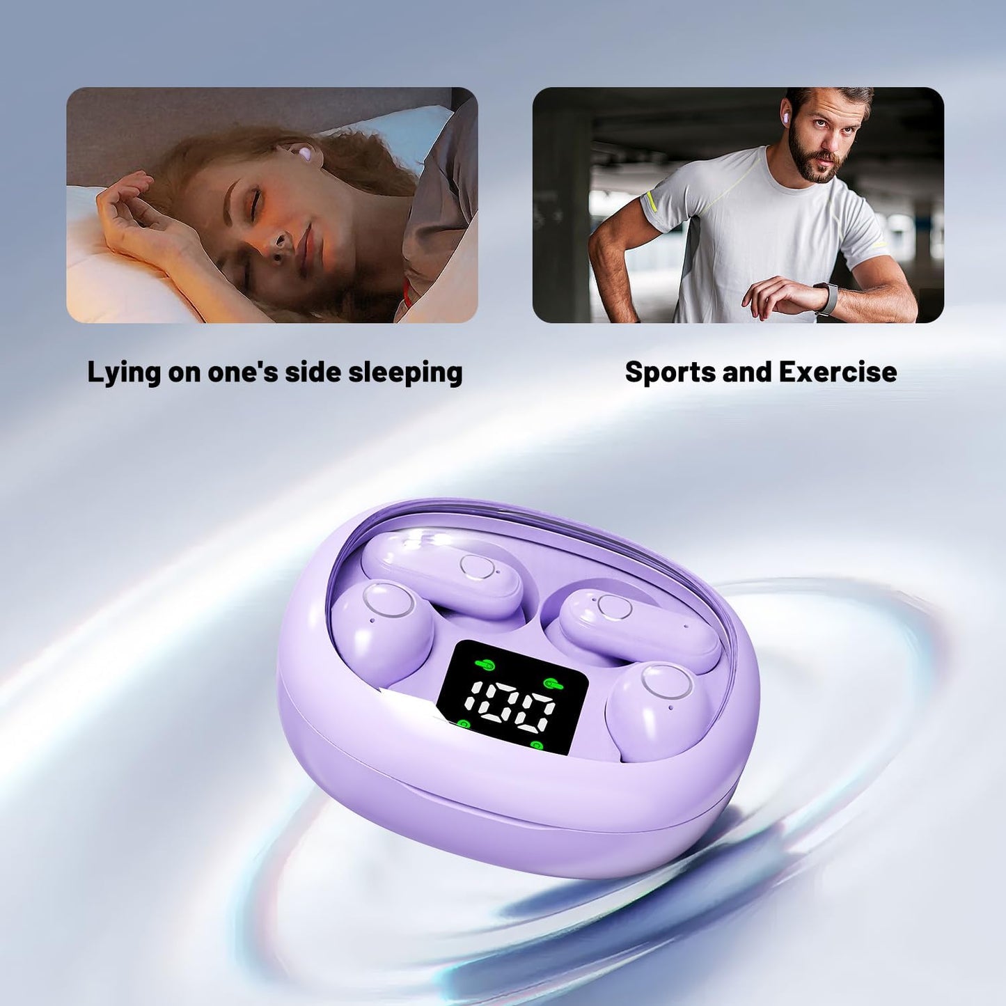Wireless Bluetooth Headset，Tiny Size Invisible Earbuds，Sleep and Sports Earphones Set, 2 Pairs, Mini and Short Handle Design，For Work Sport Sleeping ﻿ ﻿ (Khaki)