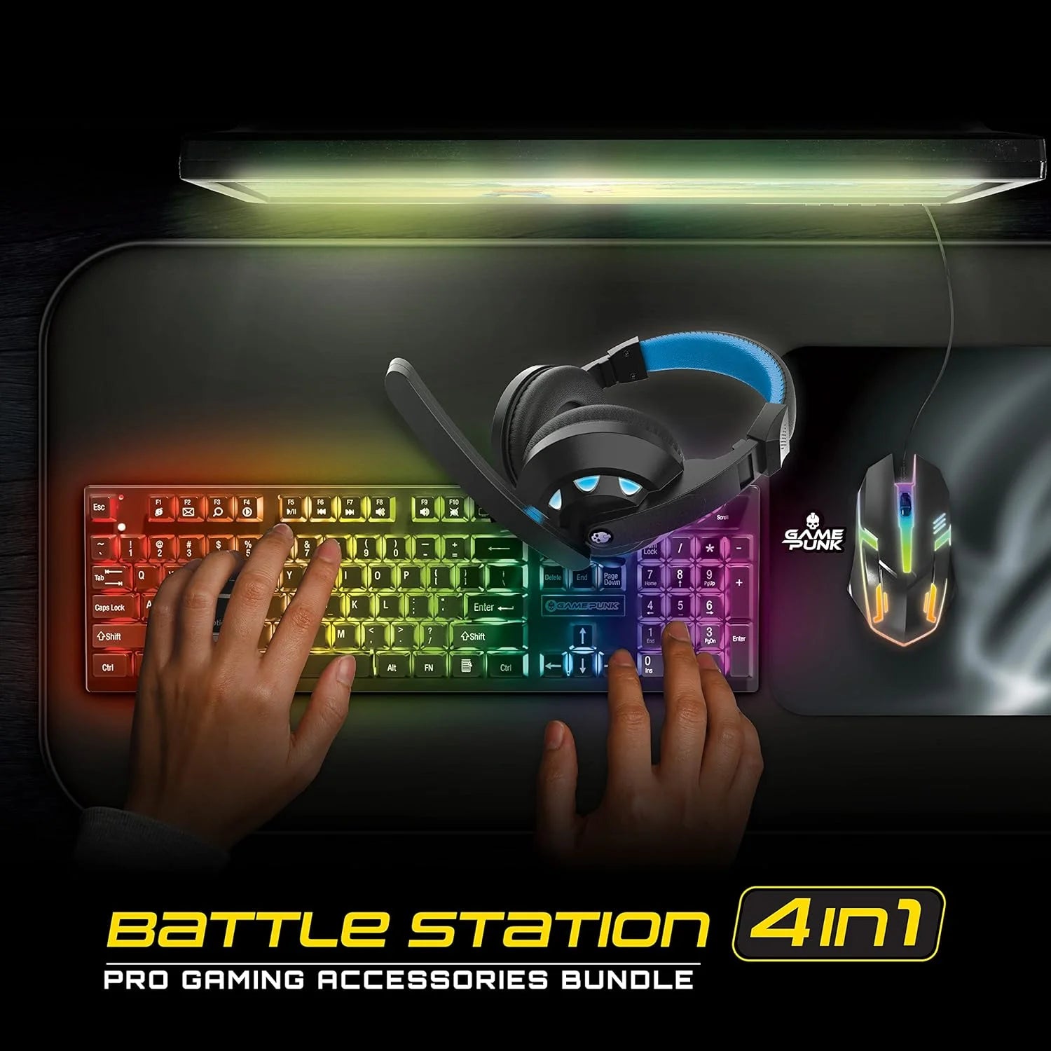 GAMEPUNK 4-Piece Pro Gaming PC Accessories Bundle with Mouse, Mousepad, Keyboard, and Headset