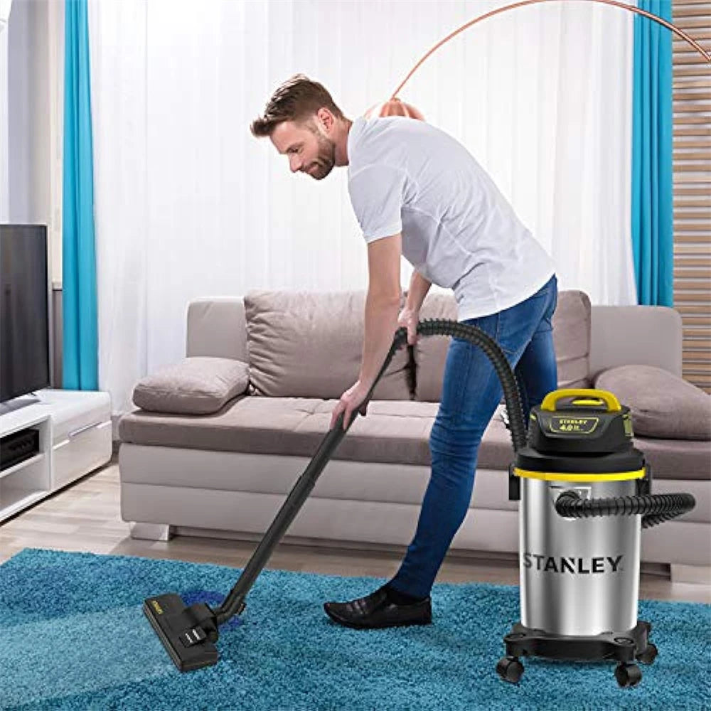[US Direct] 3-In-1 Wet Dry Vacuum Cleaner 4 Gallon, 4 Peak HP, Stainless Steel Tank with Top Handle Shop Vacuum Cleaner with Blower for Home, Garage, Car, Workshop, Pet Hair