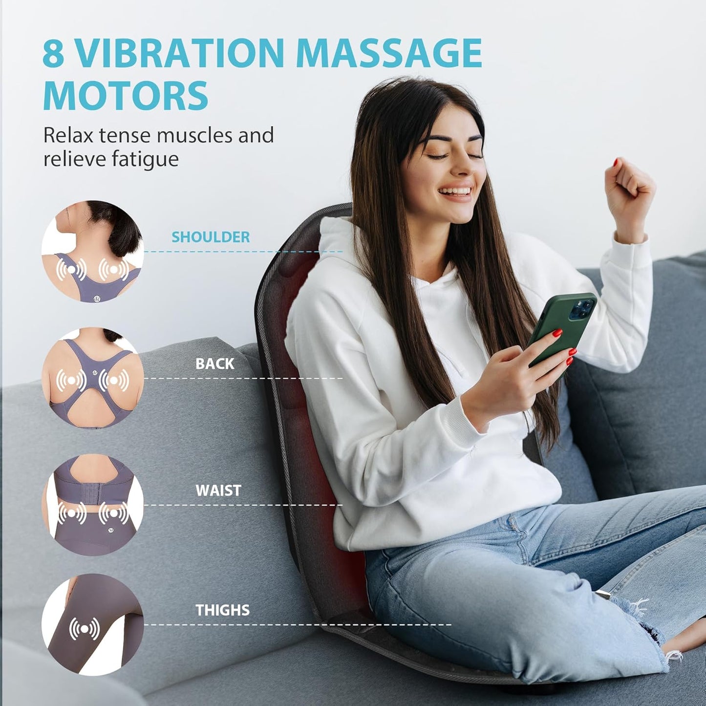 Back Massager Chair Pad, Massage Seat Cushion, Back Massage with Heat, 4 Vibration Intensities & 2 Heat Levels,Electric Massager Pain Relief,Ideal Gifts for Dad,Mom,Women,Men