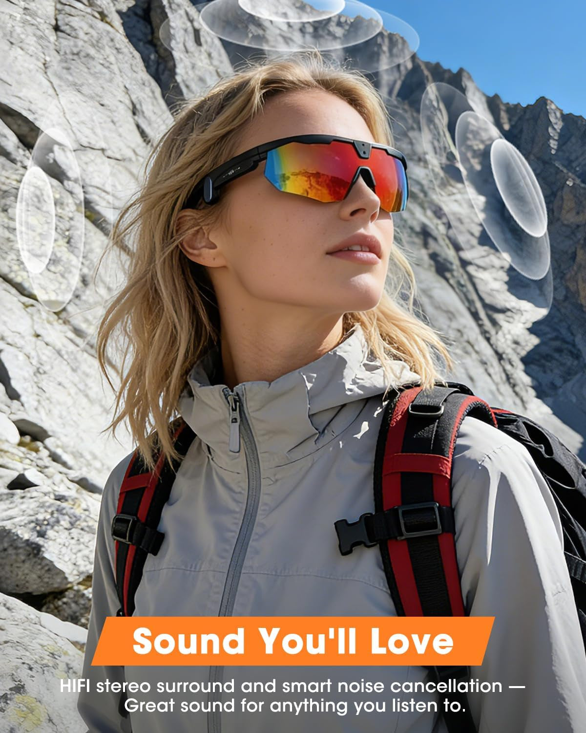 Smart Glasses with 4K HD Anti-Shake Camera & 3D Stereo Speakers | Polarized UV400 Sports Sunglasses | Bluetooth AI Glasses for Outdoor Video, Photos & Music | Hifi Audio Action Camera (Dark)