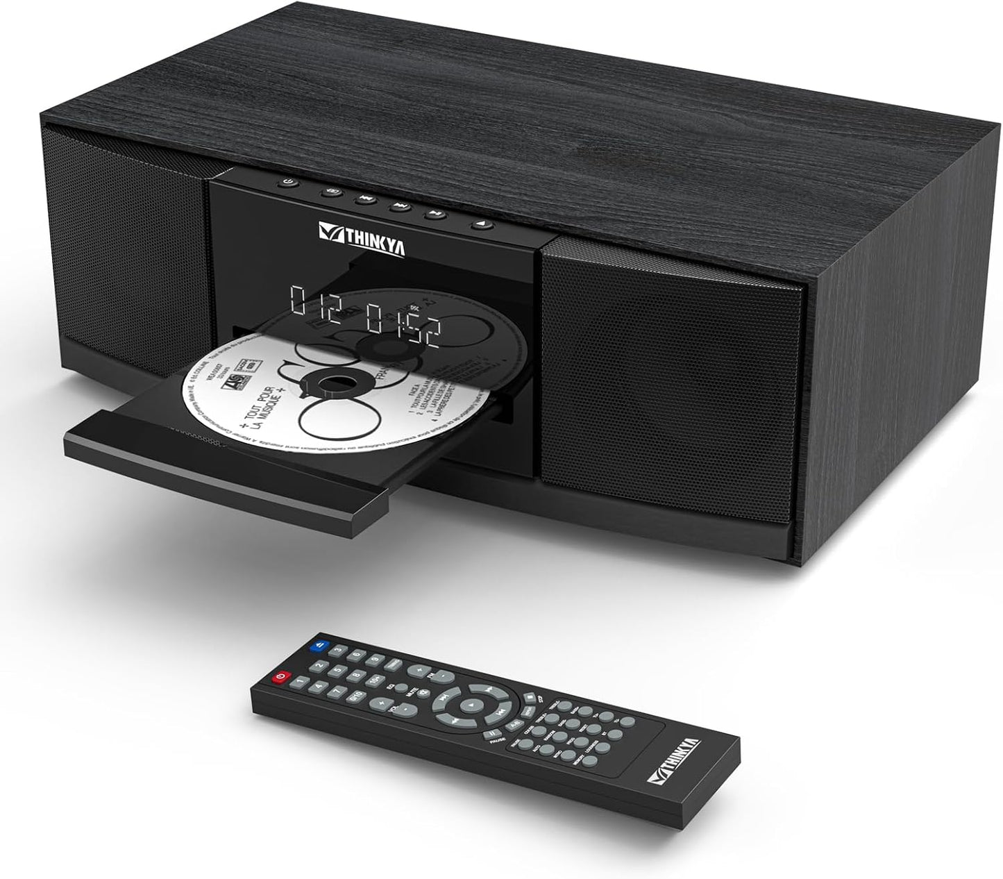 Bluetooth CD Player for Home Stereo System with FM Radio, Remote Control | 36W RMS Clear Stereo Sound, USB/AUX Input, Retro Wooden Design, Ideal Gift for Seniors & Music Lovers (No Clock or Alarm)