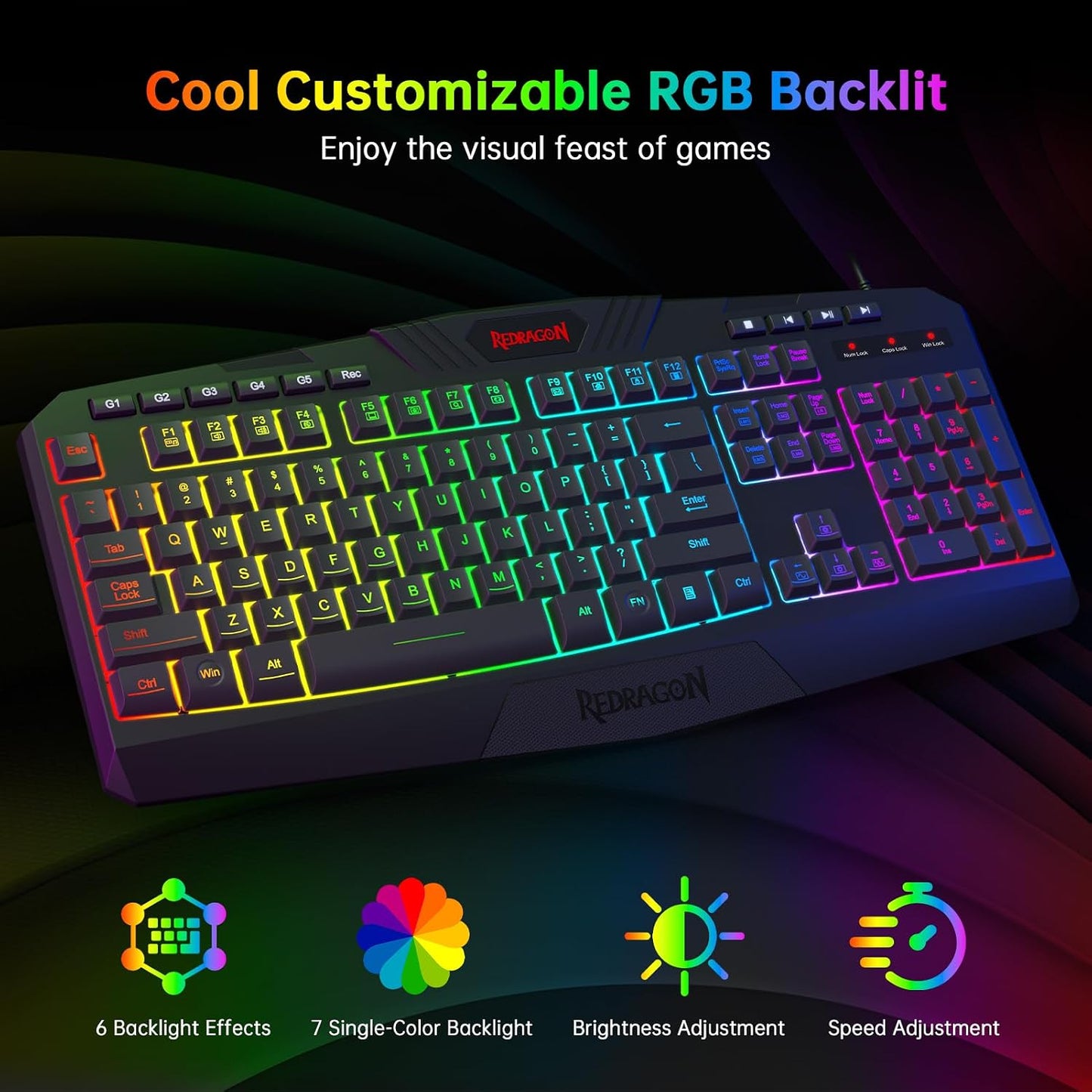 S101-3 Wired RGB Backlit Gaming Keyboard and Mouse Combo, Programmable Keyboard and Mouse (800-7200DPI), Gaming Headset Mouse Pad Combo All in 1 PC Gamer Bundle for Windows PC (Black)