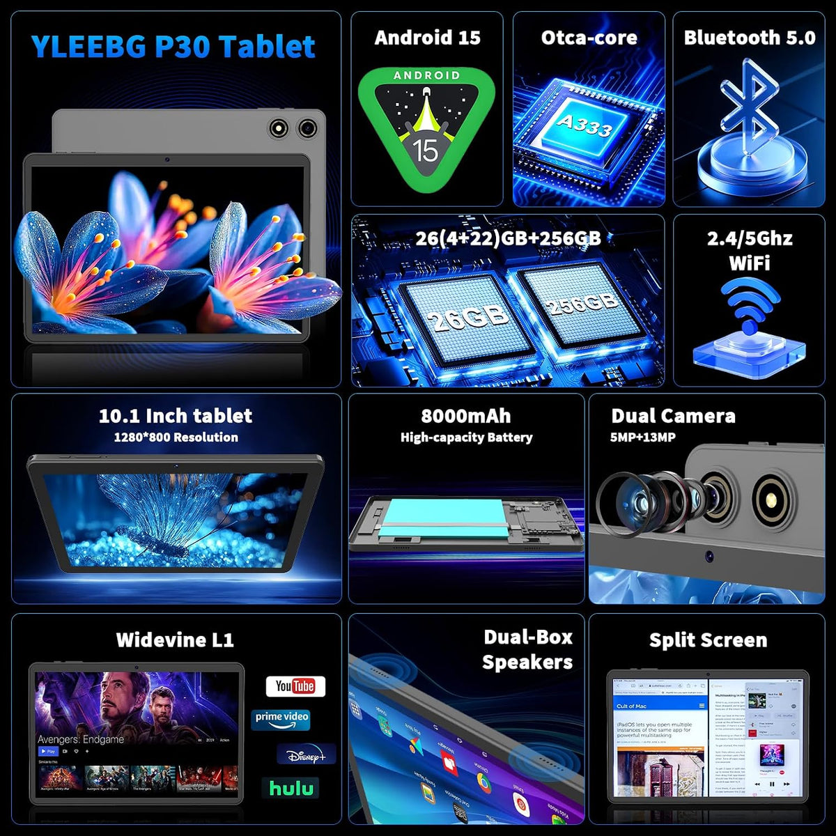 2026 10 Inch Tablet, Gemini AI Android 15 Tablet with Keyboard(Silver Case)