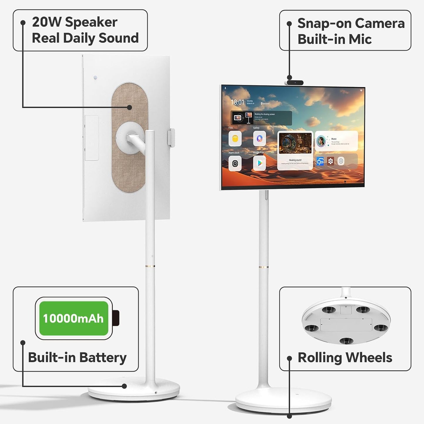 27" FHD Smart Portable TV on Wheels