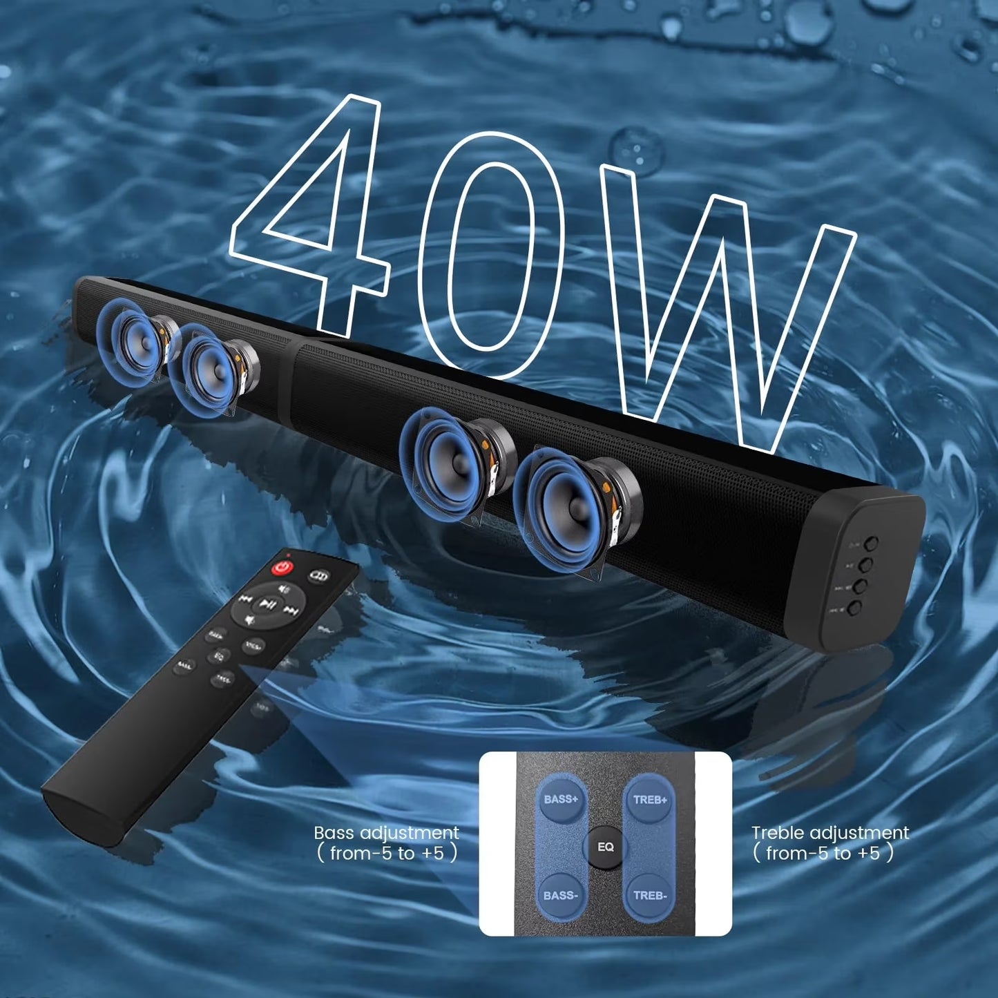 2 in 1 Separable Sound Bars for TV, Bluetooth 5.0 Surround Sound System for TV Wireless Connect, 37 Inch Soundbar for Home Theater, Arc/Optical/Usb Cables & Remote TV Speakers, Wall Mountable