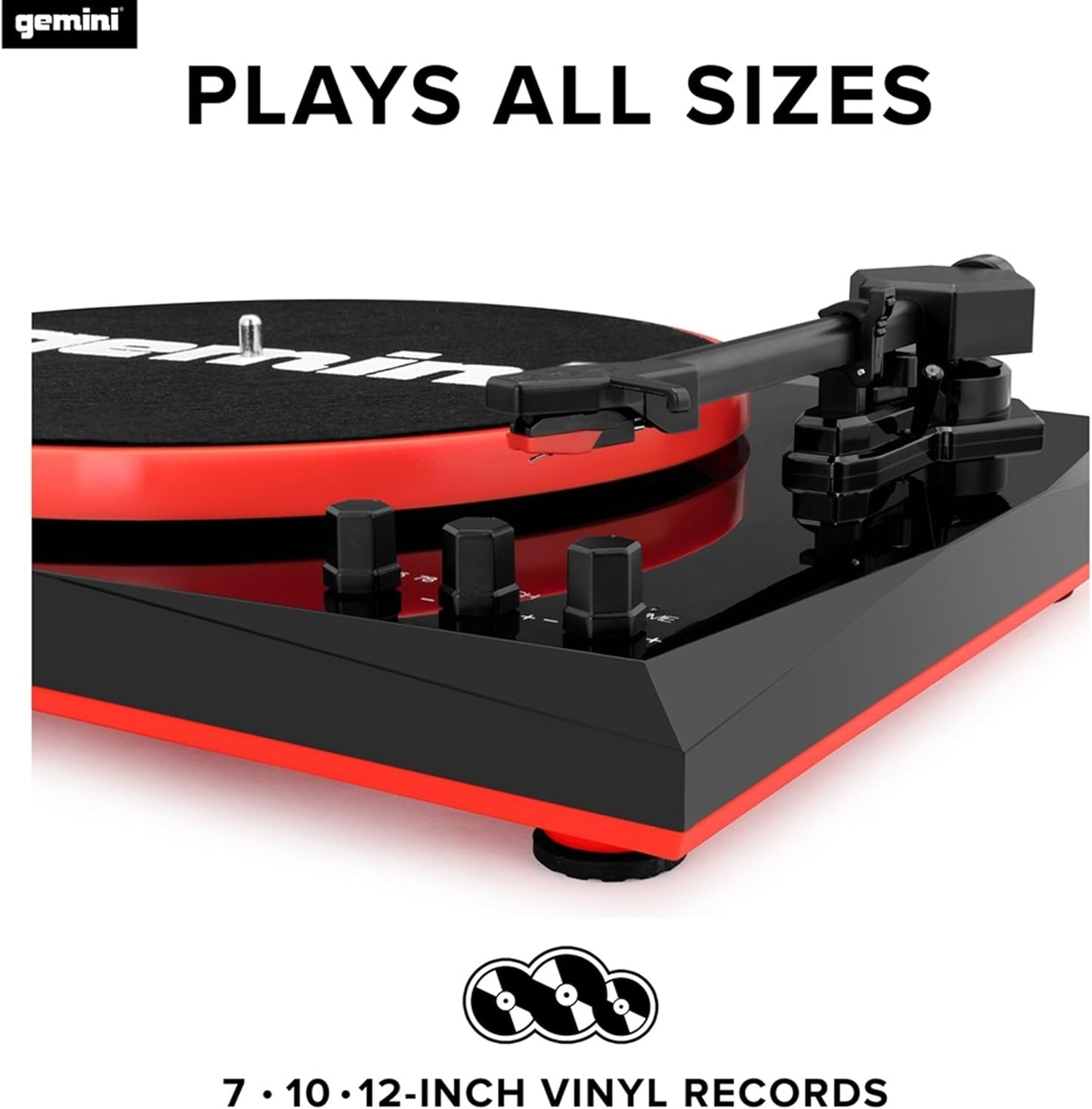 Bluetooth Turntable with Built-In Speakers, Red (TT-900BR) | Bluetooth Turntable with Built-In Speakers - 3-Speed, Ceramic Cartridge - RCA Output - Easy Setup