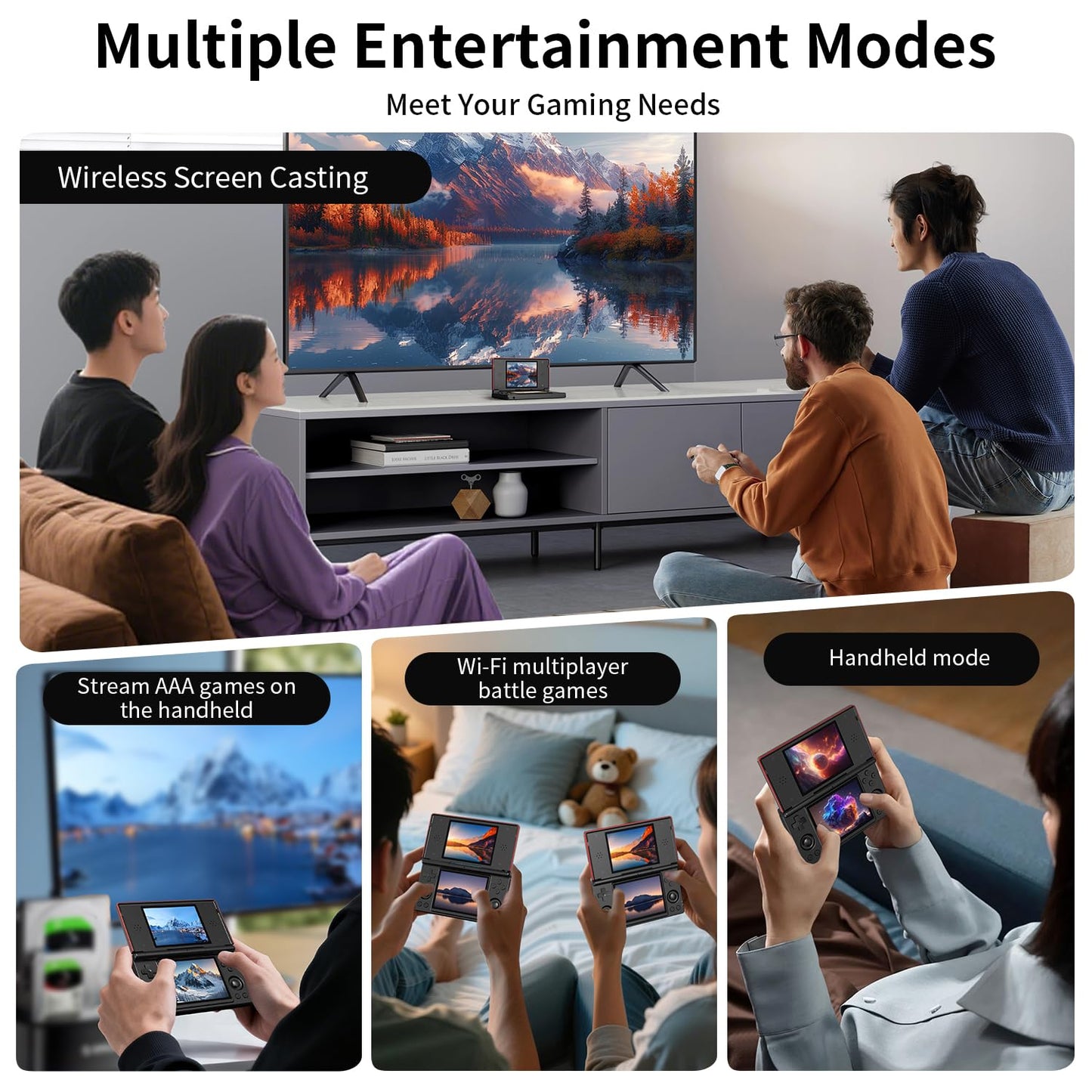 Anbernic RG DS Handheld Game Consoles RG DS Retro Gaming Console Dual-Screen Video Game Console 3+32GB Android 14 Portable Pocket Arcade 4000Mah Battery Wifi Bluetooth HD Output Black