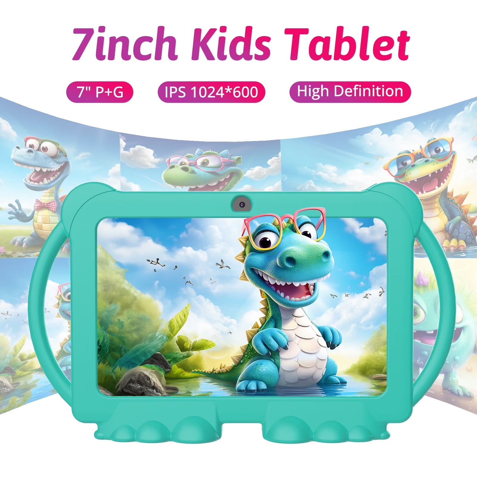 Kids Tablet, 7 Inch Android 12 Tablet for Kids, 4GB RAM 32GB ROM 1TB Expand, Toddler Tablet with Parental Control, IPS Screen, Dual Camera, Educational, Games, Shockproof Case, Green