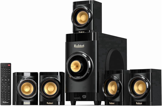 5.1 Surround Sound System,200W Bluetooth Speaker System for TV,5 Wired Speakers 4 Inch Woofer Built-In Receiver, Support ARC Optical Bluetooth Input,Home Stereo Theater Systems