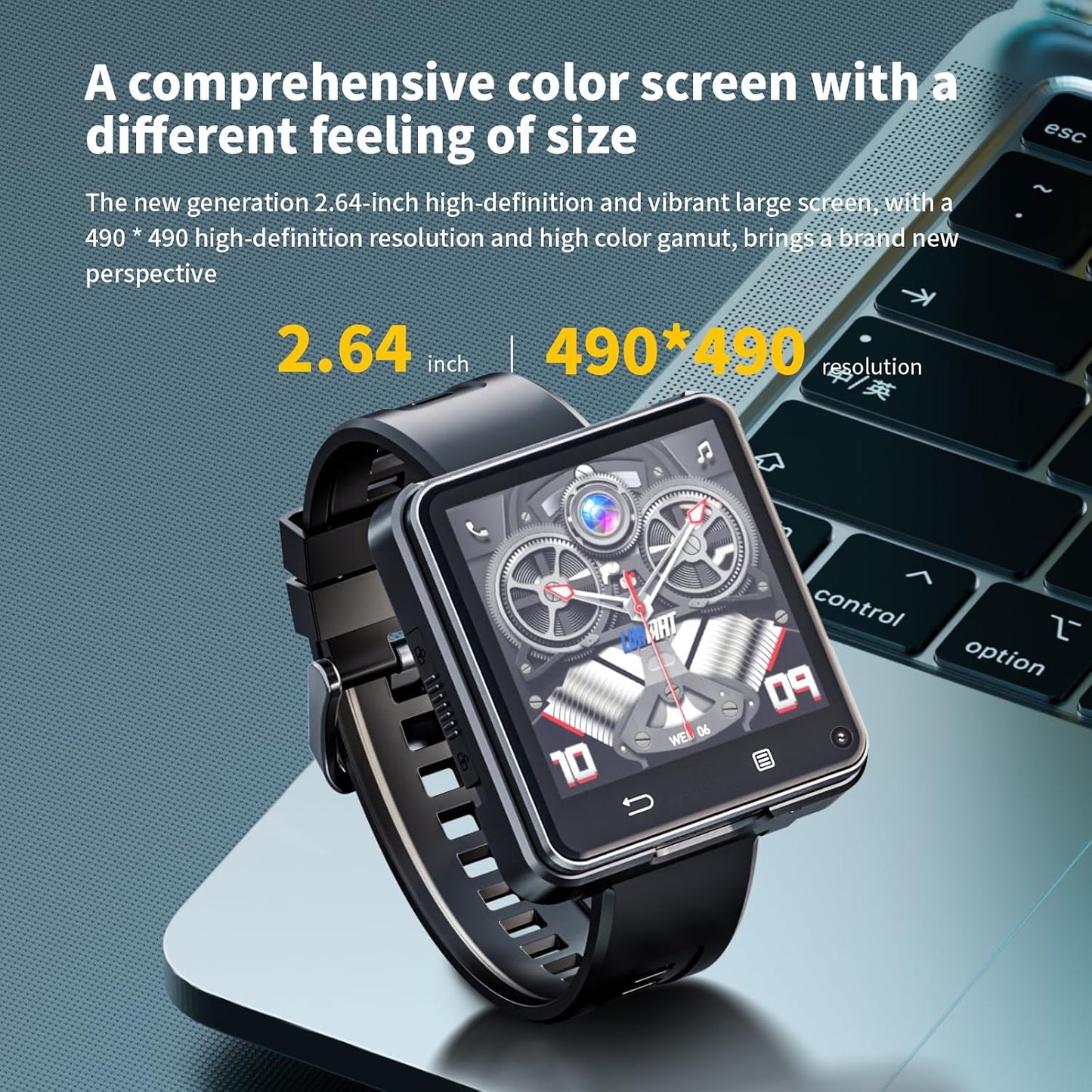 4G Smart Watch Phone Call, 4GB+64GB Android 11 CPU MTK6761 Smartwatch, 2.64" Large Screen Gaming Watch 1200Mah Type-C Port Dual Camera Wifi Bluetooth GPS Smart Watches for Men