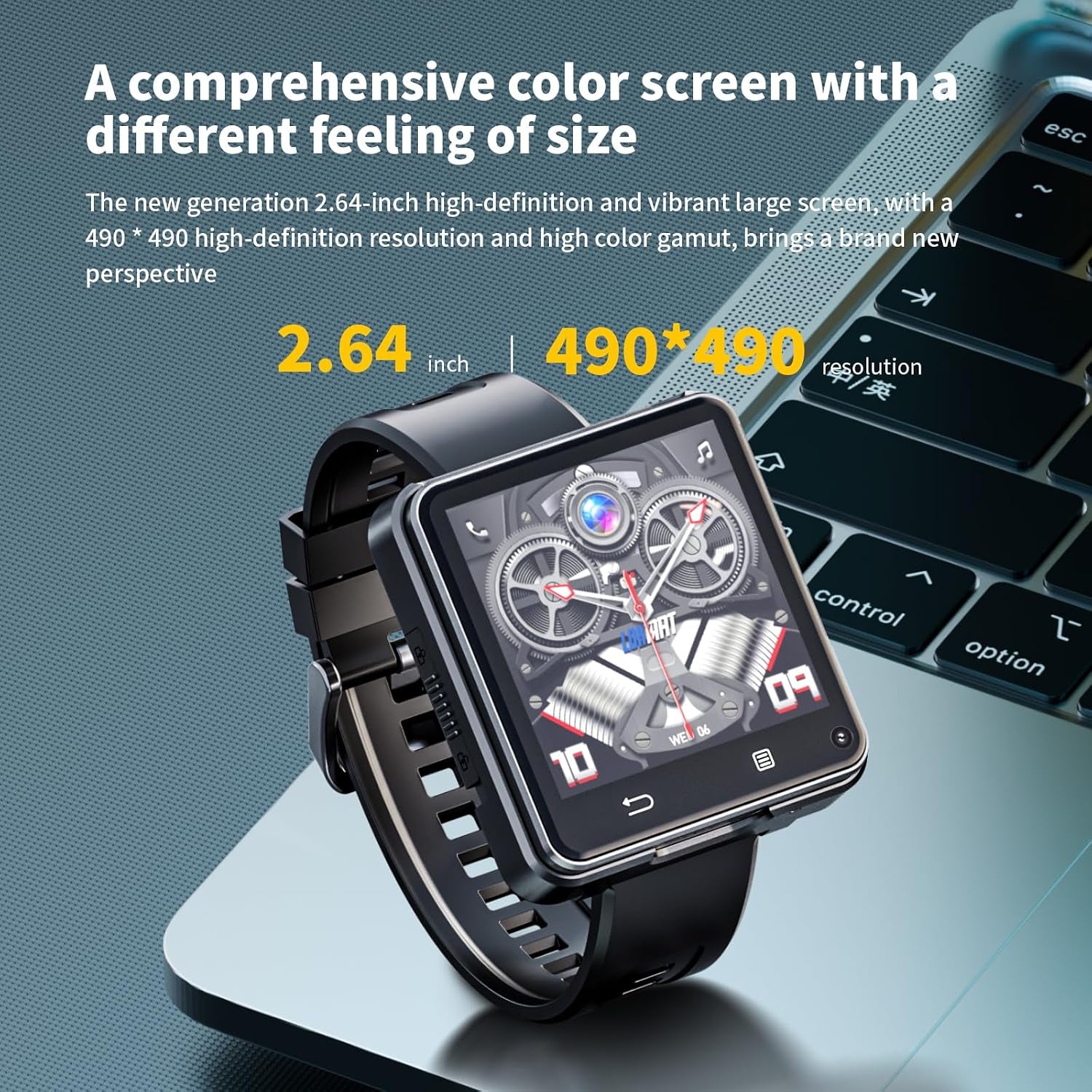 4G Smart Watch Phone Call, 4GB+64GB Android 11 CPU MTK6761 Smartwatch, 2.64" Large Screen Gaming Watch 1200Mah Type-C Port Dual Camera Wifi Bluetooth GPS Smart Watches for Men