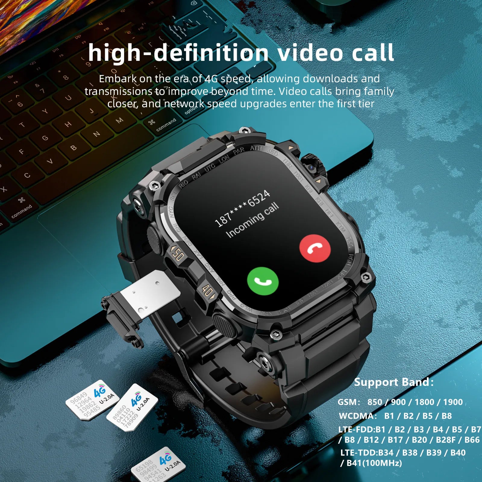 APPLLP 7 MAX Android Smart Watch Phone Amoled Touch Screen Rotating Camera Wifi 4G SIM Card Watch Outdoor Fitness Tracker