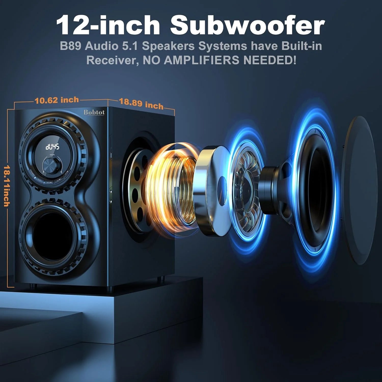 Surround Sound Systems 1400 Watts Peak Power Home Theater Speakers - 12" Subwoofer Strong Bass 5.1 Wired Loud Stereo Audio System with Bluetooth ARC Optical Input for TV
