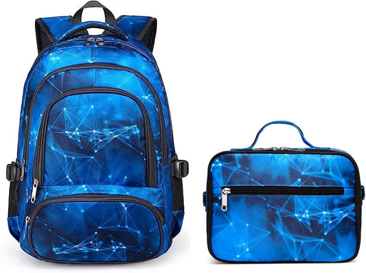 Boys Backpacks Set with Lunch Bag for Kids Primary Elementary School Bags for Teens Middle Book Bags with Insulated Lunch Box for Adolescentes Back to School Travel Aged 8-10 Blue18