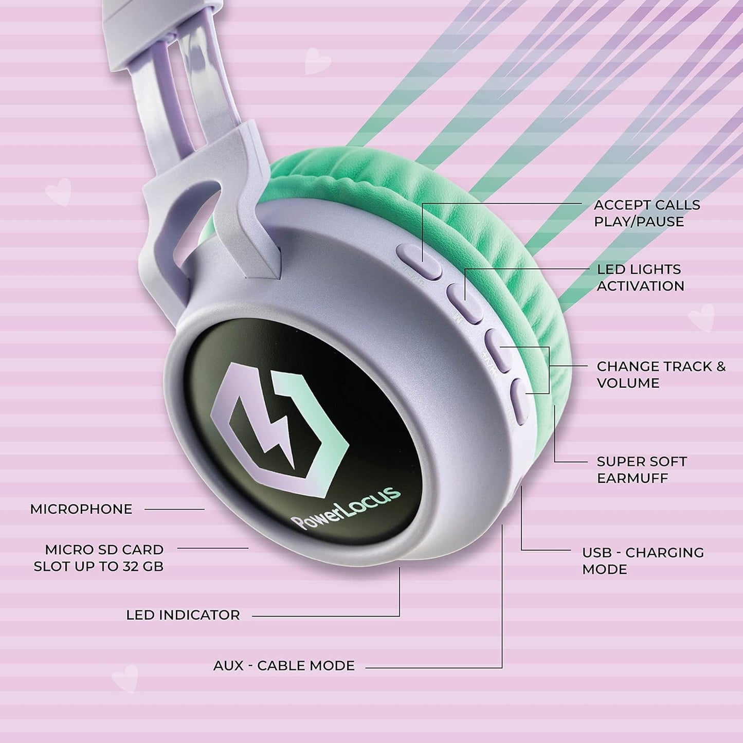 Kids Cat Ear Headphones, Bluetooth 5.3 Wireless, LED Lights, Safe Volume Limit, Micro SD/TF, for Ipad, Tablet, Travel (Purple/Teal)