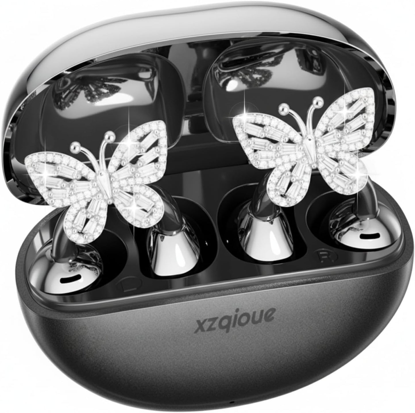 Jewelry-Inspired Clip on Earbuds,Comfortable Fit Open Ear Clip-On Headphones,Wireless Bluetooth Ear Cuff Headphones for Women,Earrings Earbuds for Running,Office,Sport&Gift (Butterfly - Black)