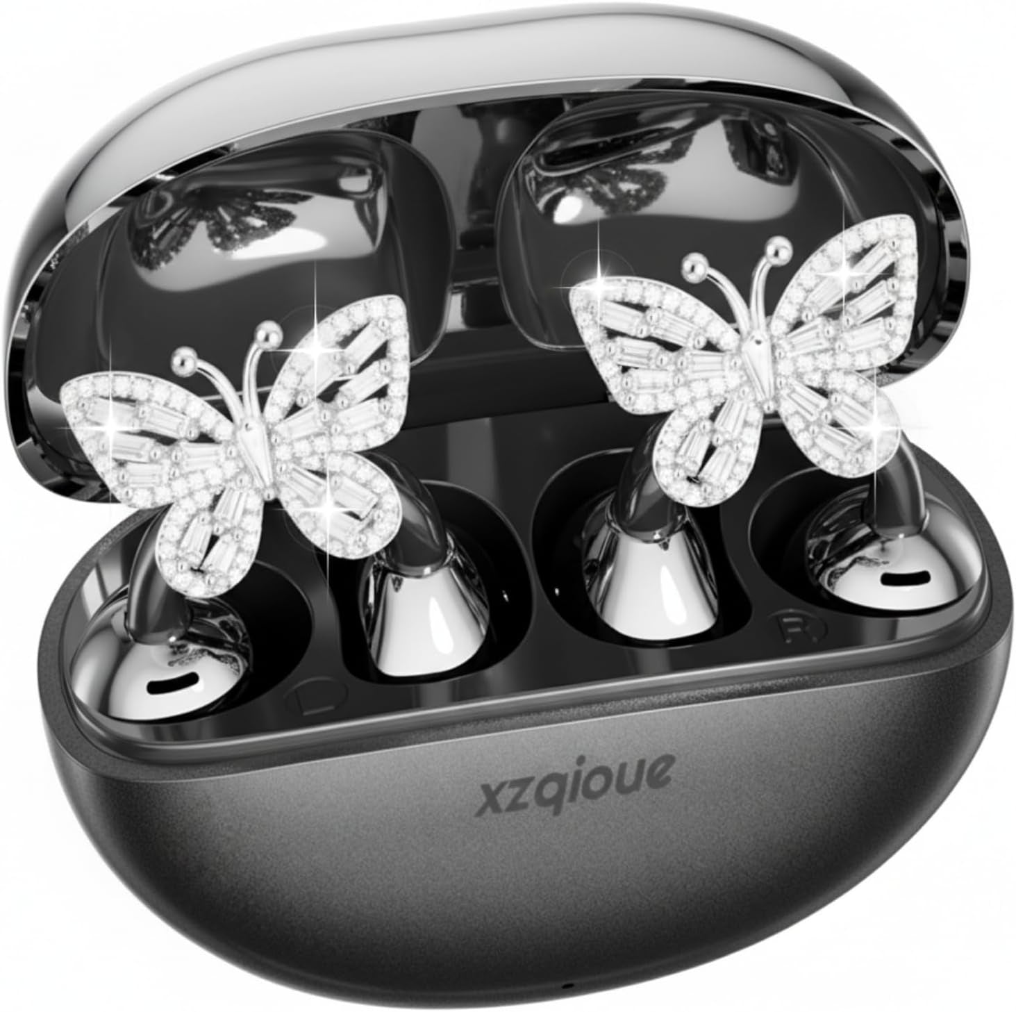 Jewelry-Inspired Clip on Earbuds,Comfortable Fit Open Ear Clip-On Headphones,Wireless Bluetooth Ear Cuff Headphones for Women,Earrings Earbuds for Running,Office,Sport&Gift (Butterfly - Black)