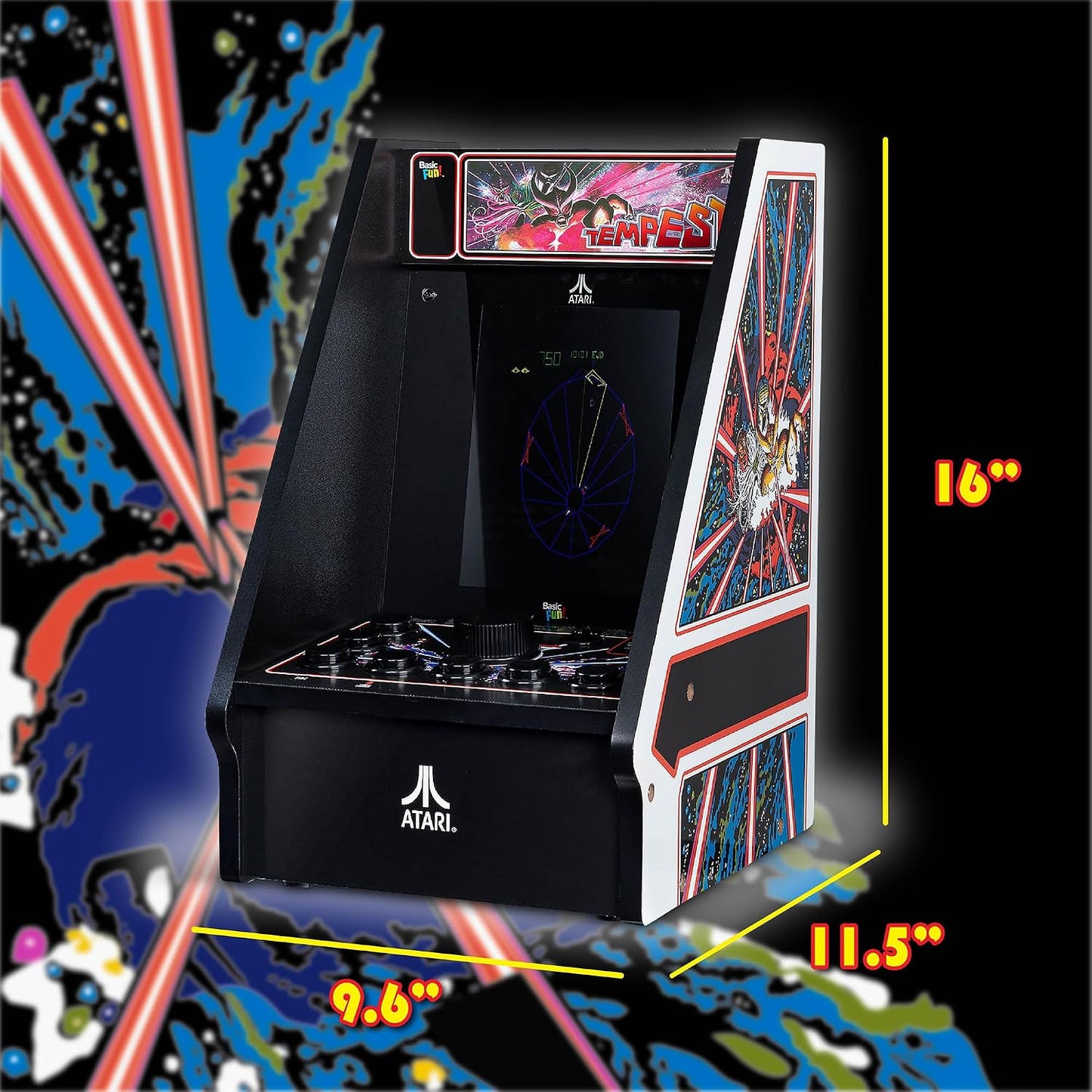 - Atari Tempest Counter Series Game Machine, 5 Games, 8" Liquid Crystal Screen - Mini Cabinet, Portable Gaming, Retro, Countertop Console, Basement Decoration, Man Cave