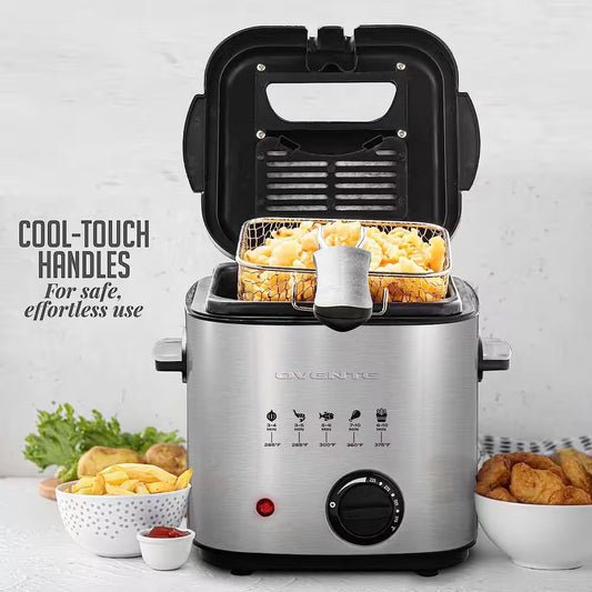 1.58 Qt Silver Small Electric Deep Fryer with Removable Frying Basket