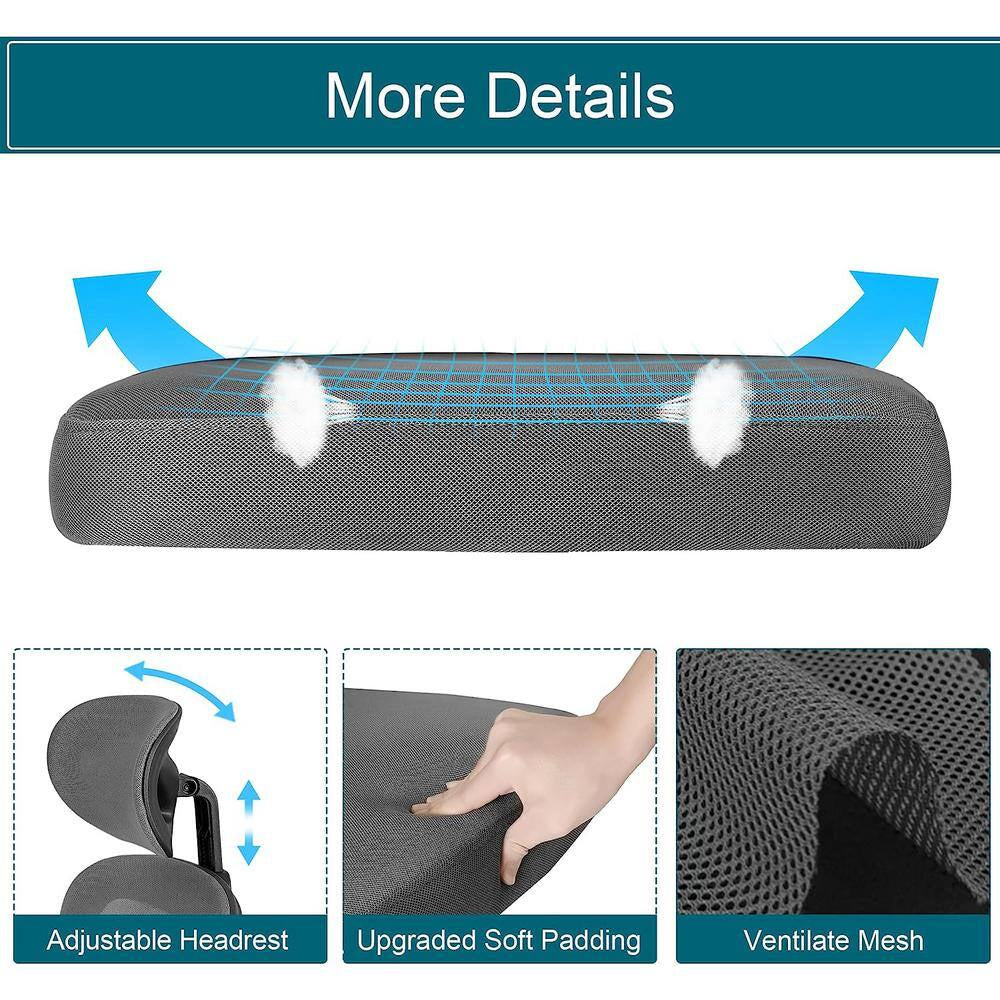 Fabric Office Chair High Back Ergonomic Adjustable Headrest Armrest Mesh Lumbar Support Task Chair in Gray with Arms