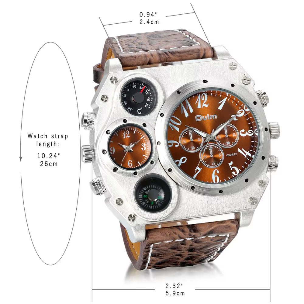 2022 Trendy Luxury Brand Men Watches Men Sport Watches Two Time Zone Wristwatch Decorative Compass Male Quartz Watch
