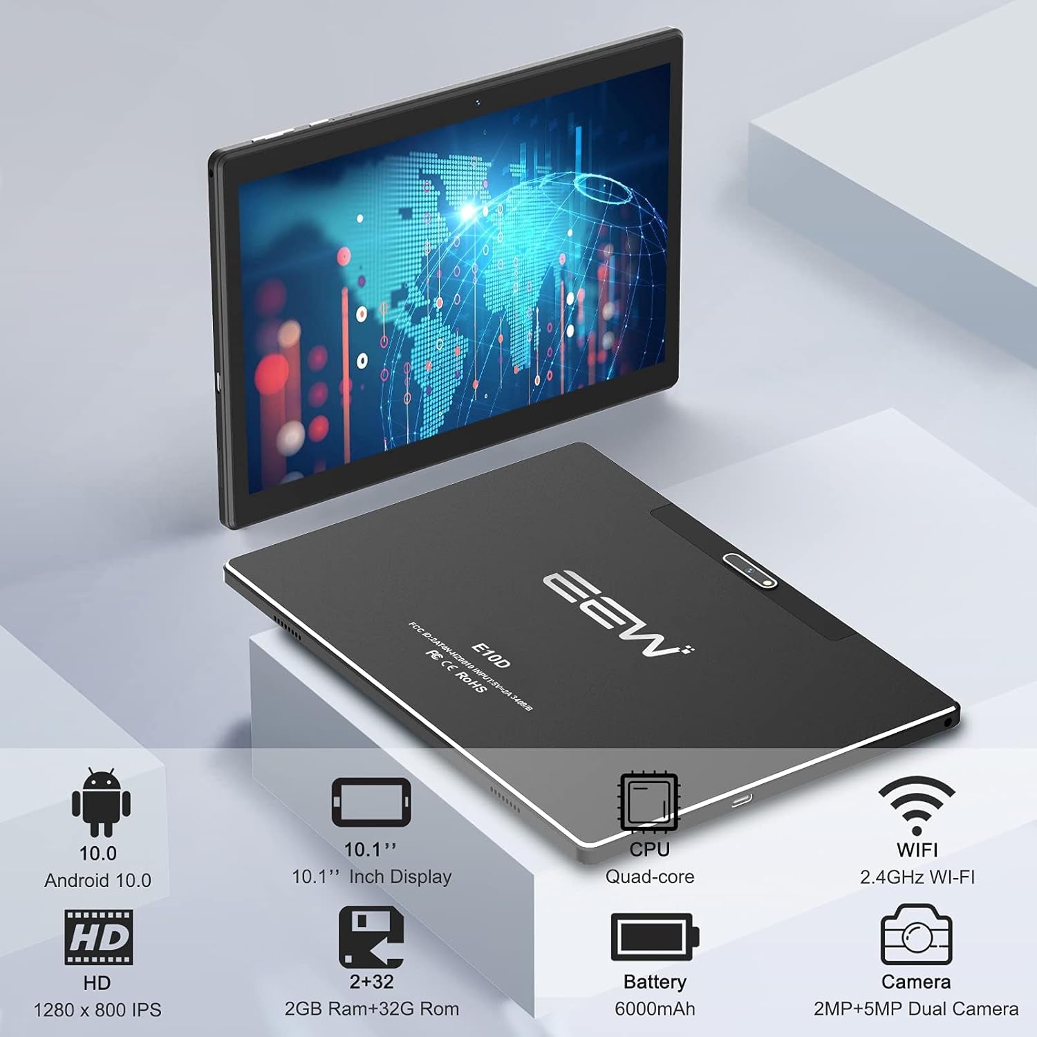 Tablets 10 Inch Tablet Android 10.0, 32GB ROM Expandable to 128 GB, 1280X800 IPS HD Touchscreen, 5MP Dual Cameras, 6000Mah Battery, Support Wifi Bluetooth GPS (2023 Release)