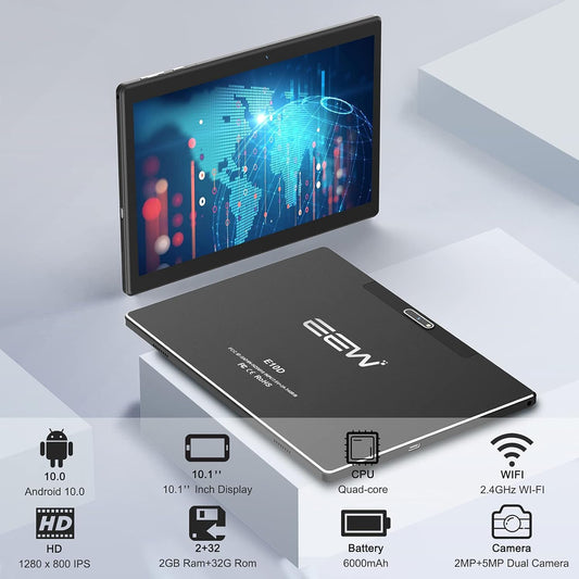 Tablets 10 Inch Tablet Android 10.0, 32GB ROM Expandable to 128 GB, 1280X800 IPS HD Touchscreen, 5MP Dual Cameras, 6000Mah Battery, Support Wifi Bluetooth GPS (2023 Release)