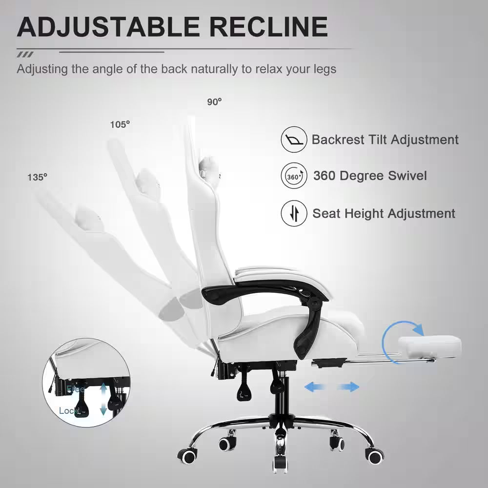 Fabric Gaming Chair Adjustable Height Computer Chair Light Gray Game Chair with Footrest, Headrest