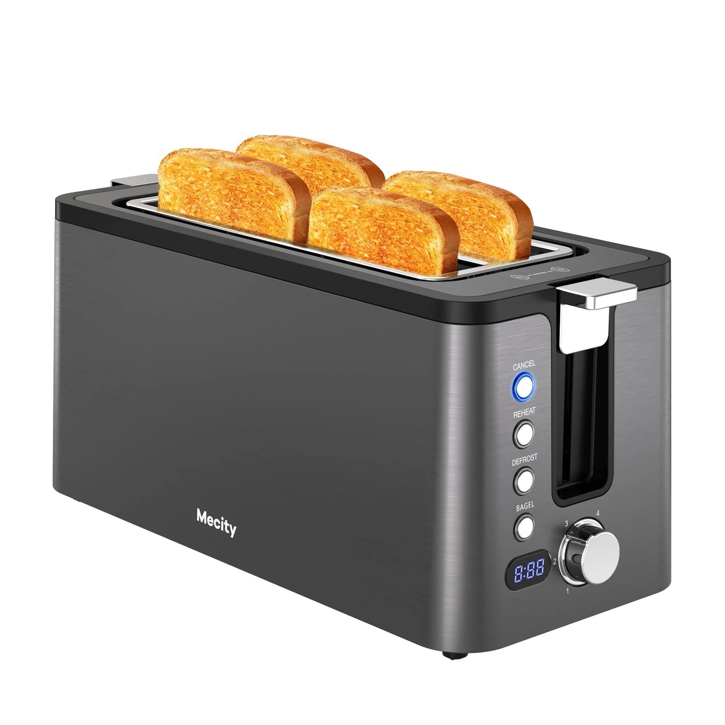 4-Slice Stainless Steel Toaster with Digital Countdown Timer & Warming Rack, 1300W, Silver
