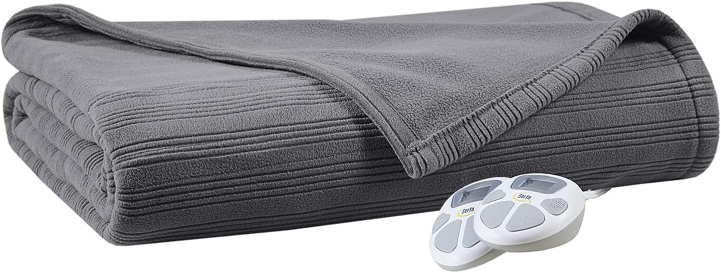 Travis Fleece Ultra Soft Tri-Rib Textured Electric Blanket, Cozy and Snuggly Cover Fast Heating for Cold Weather, Auto Shut Off, Multi Heat Setting Controller, King, Charcoal
