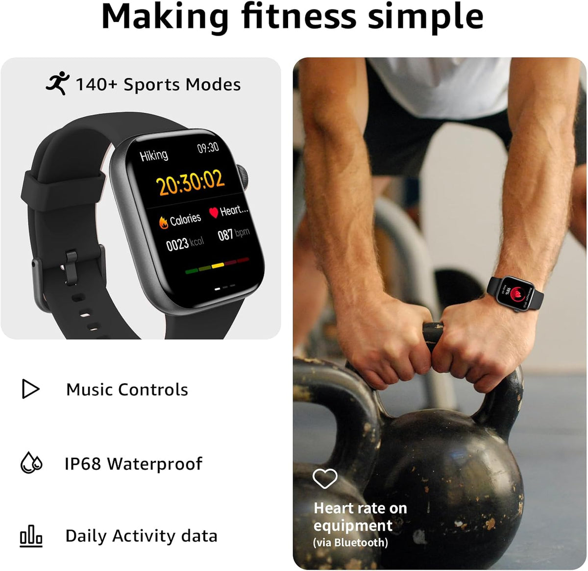 Smart Watches for Men Women, 1.85" HD Touchsreen, Bluetooth Calling, 5 ATM Water-Resistance, 140+Sports Modes, Health, Fitness & Sleep Tracker, Timer, Pedometer, Fitnesswatch for Android/Ios Black