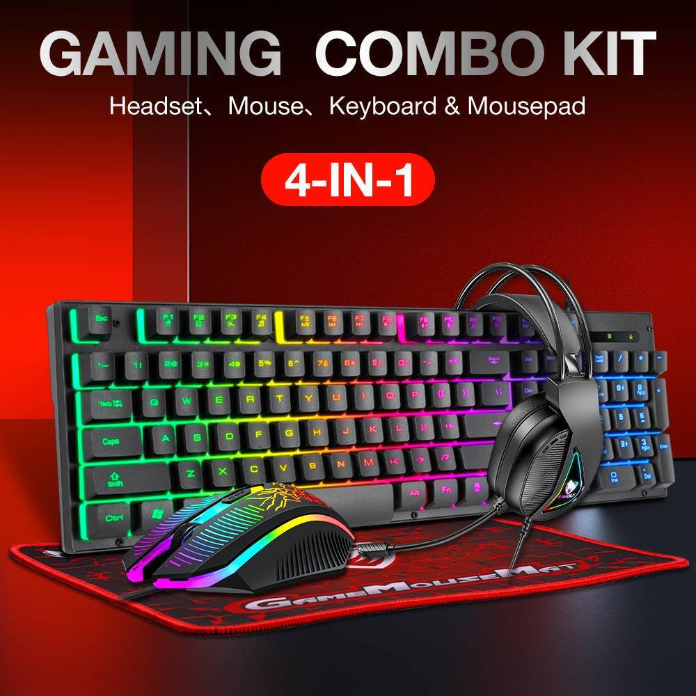 RGB PC Gaming Keyboard Mouse & Headset Set LED Gamer Bundle Mechanical Kits 4IN1