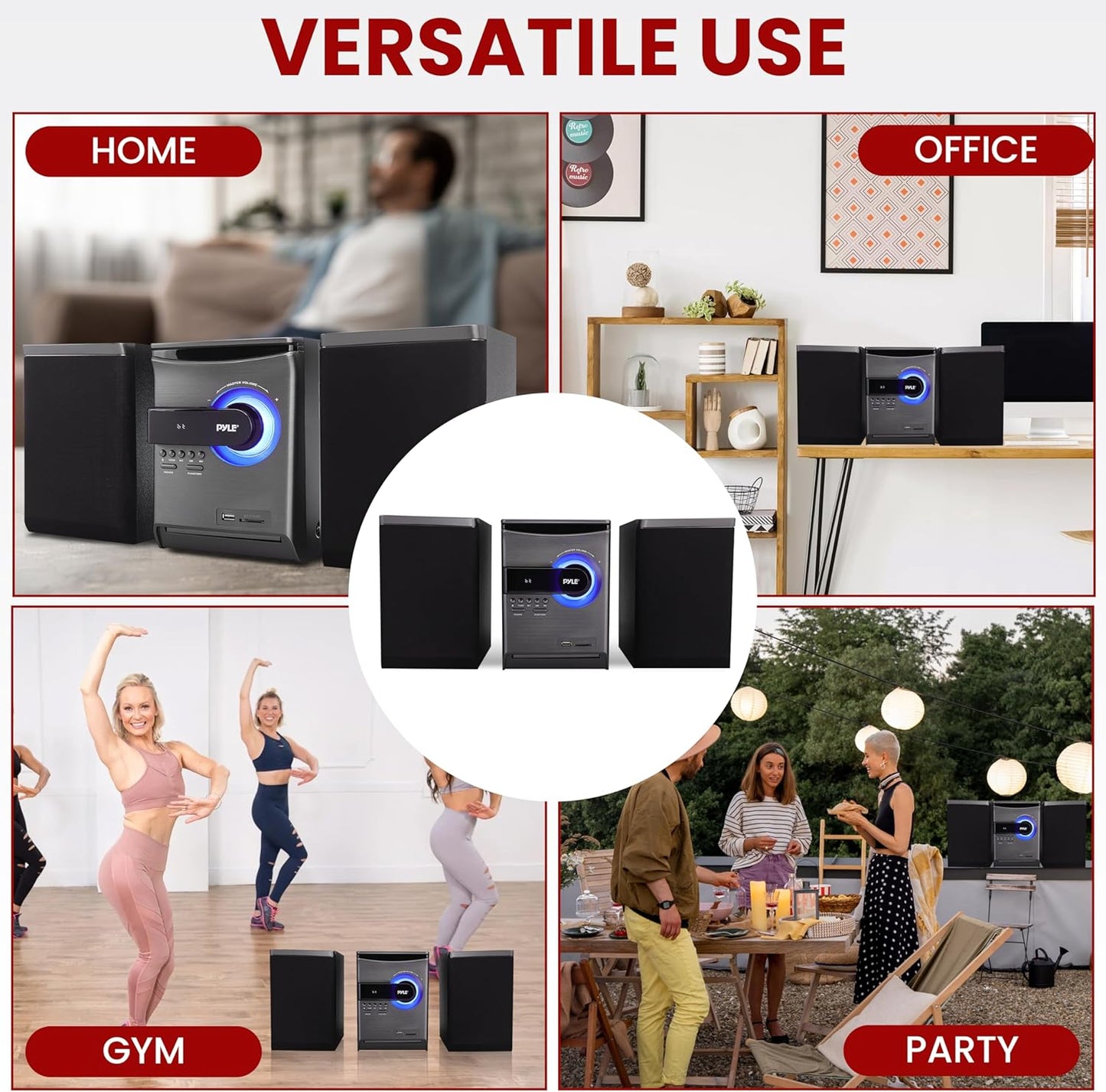 Home Stereo Shelf System – 30W Bluetooth CD Player with FM Radio, USB/SD Playback, Dual 2-Way Speakers, Remote Control, Clear Sound Audio System for Home Entertainment – (Black) PHSKR24