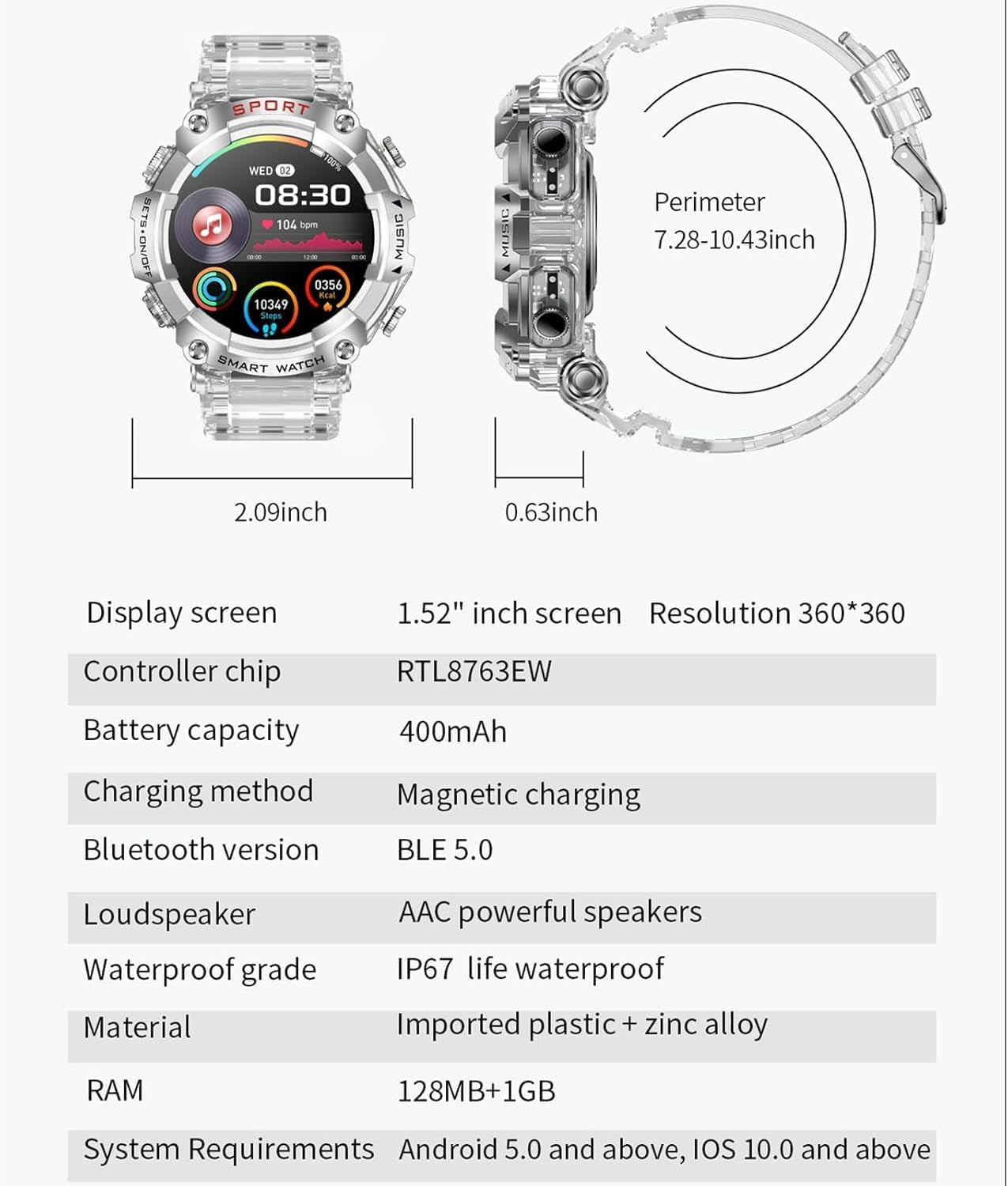 Smart Watch with Earbuds for Women Men,1.52" HD Touch Screen & Bluetooth Call (Make/Answer),Activity Tracker 2 in 1 Heart Rate Monitor,Bluetooth Watch with Local Music for Android Ios