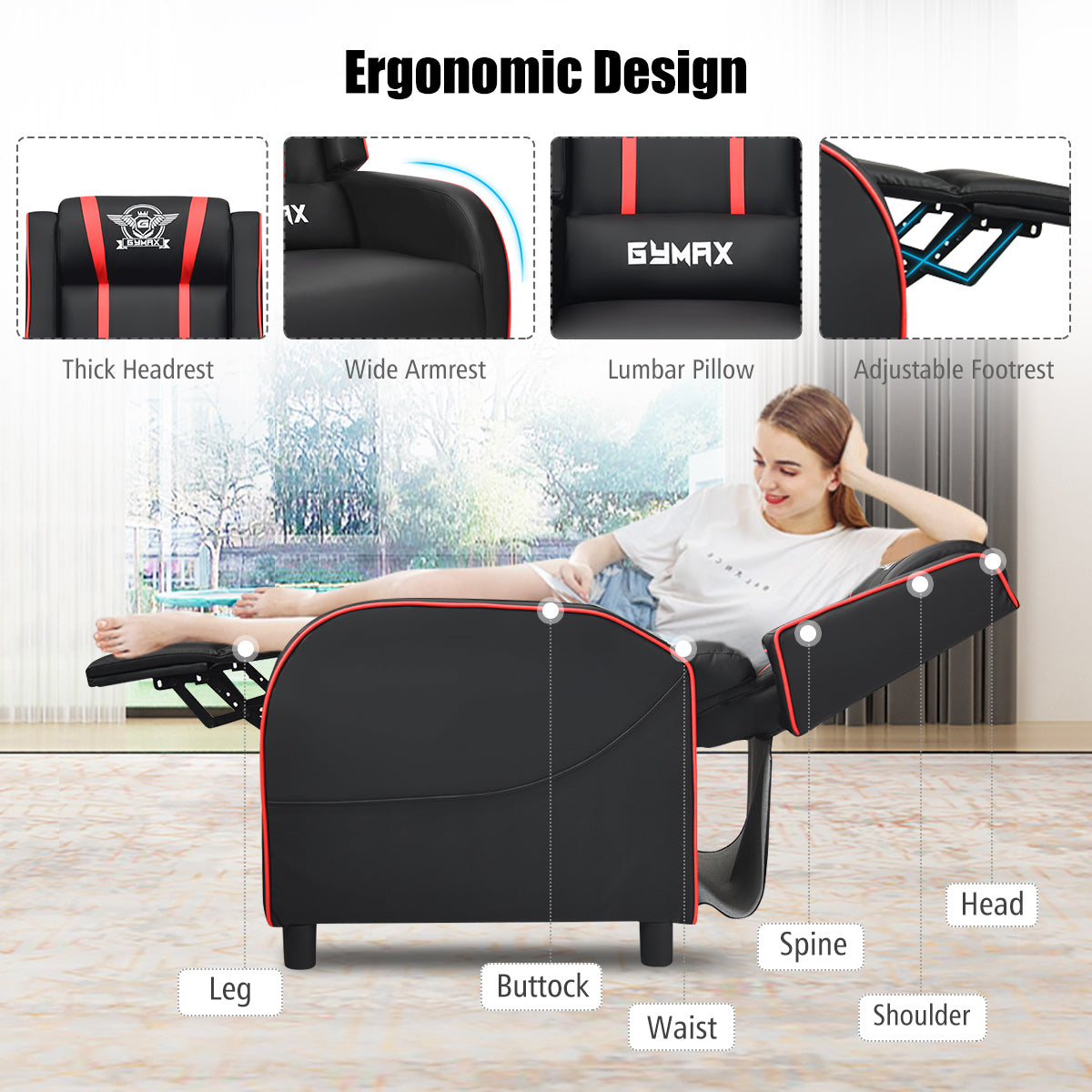 Massage Gaming Recliner Chair Racing Single Lounge Sofa Home Theater Seat