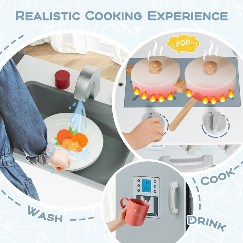 Kids Pretend Play Kitchen Cooking Set with Simulated Sound