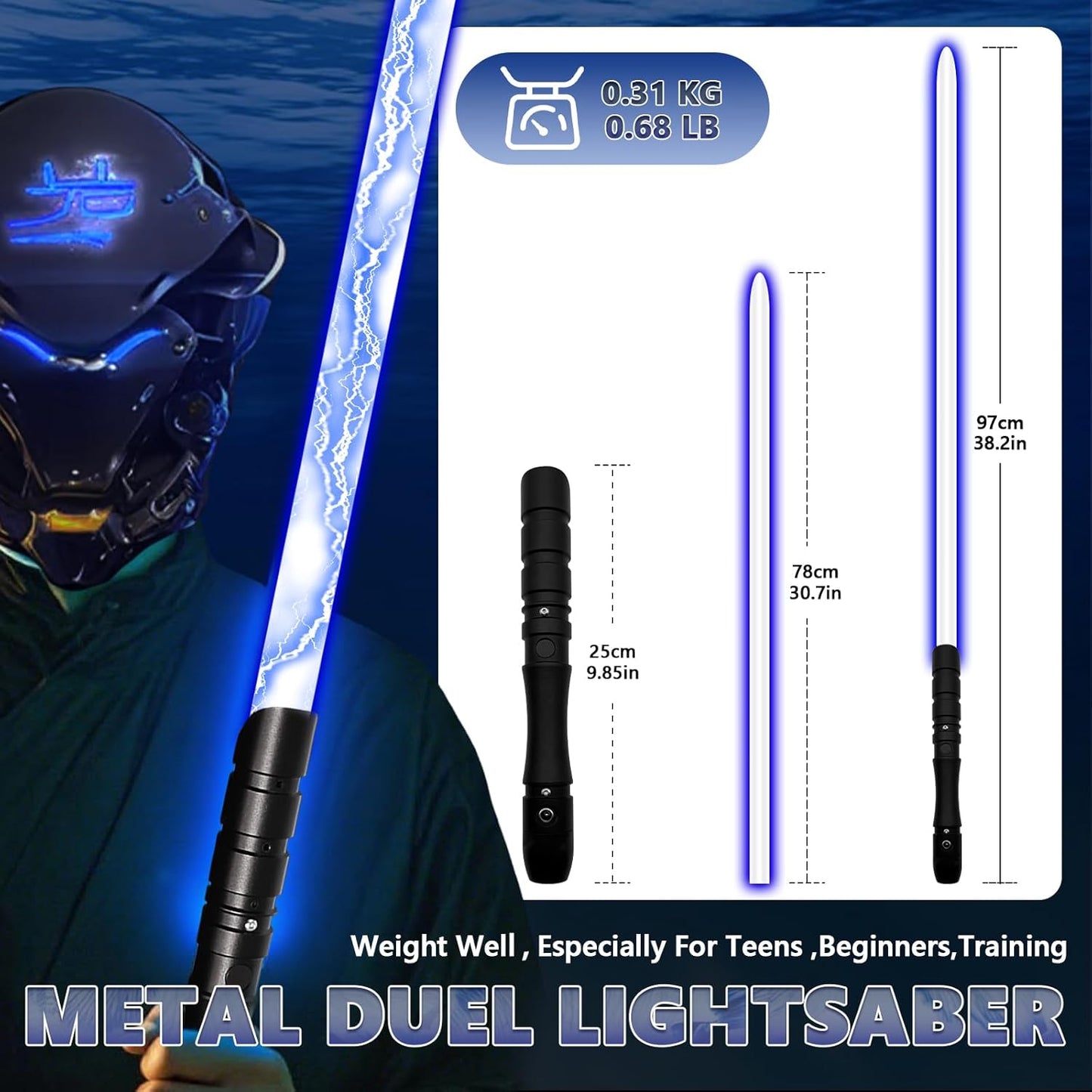 Dueling Lightsaber Zero 1 Black Series | Swing Light Sabers | FOC FX Sabers with 3 Sound Fonts | Heavy-Duty Light Sword | Black Metal Hilt for Adults, Boys, Teens (Blue)