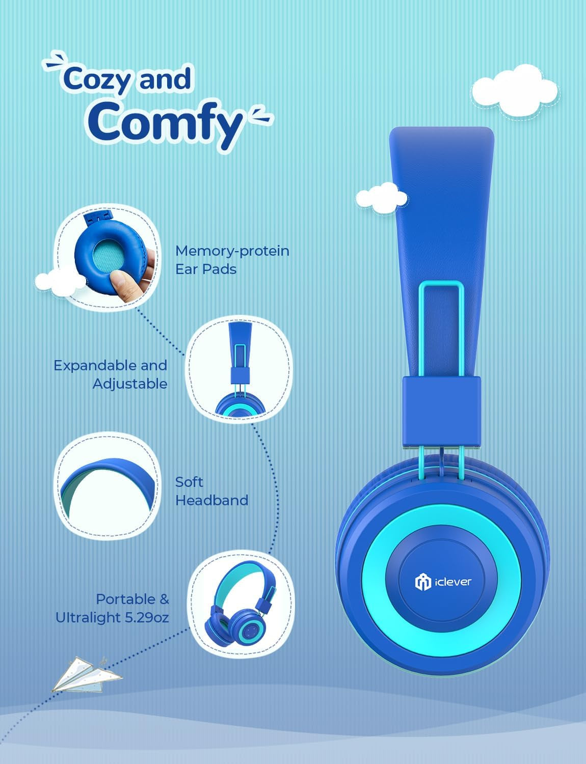 [2 Pack BTH02 Kids Bluetooth Headphones for School with MIC, 85Dba Volume Protection, Adjustable Foldable,For Ipad/Tablet/Airplane, Green/Blue