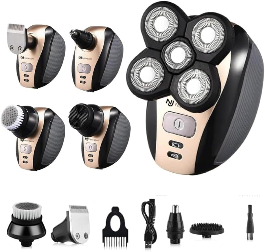 5 in 1 Electric Shaver Bald Head Shaver Head Shavers for Bald Men Electic Razor Waterproof IPX7 Cordless Rechargeable Trimmer for Nose Ear Face Body Hair Wet Dry Men Head Grooming Kit Hair Clippers