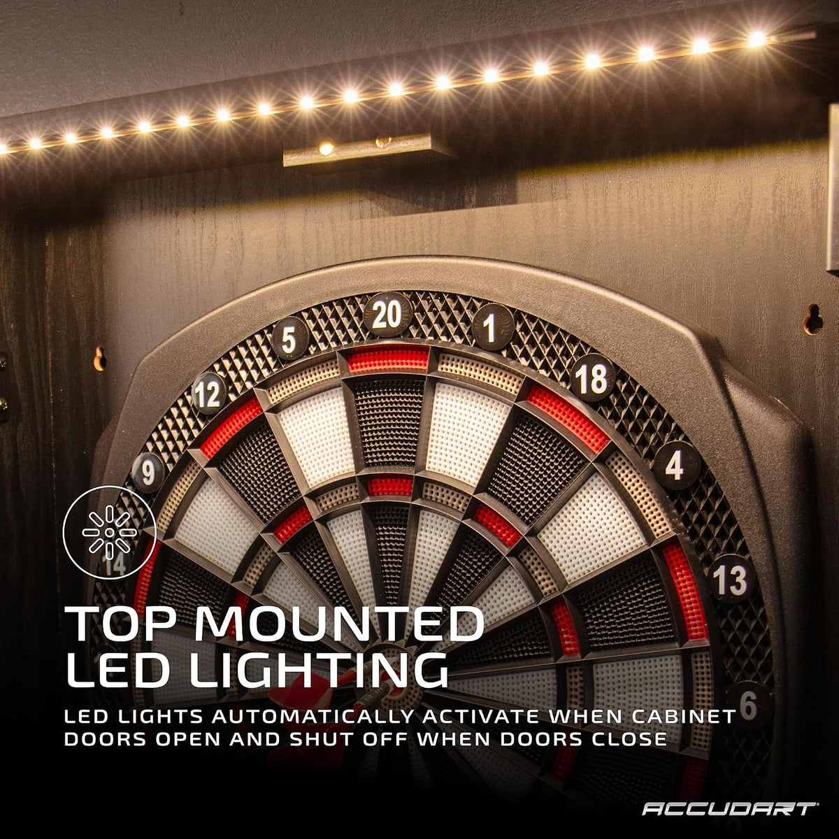 NOVA Electronic Dartboard with Cabinet – 35 Games, 580 Variations, Dual LED Scoring, Auto LED Cabinet Lighting, Virtual Opponent, Ac/Battery Power – Includes Soft Tip Darts