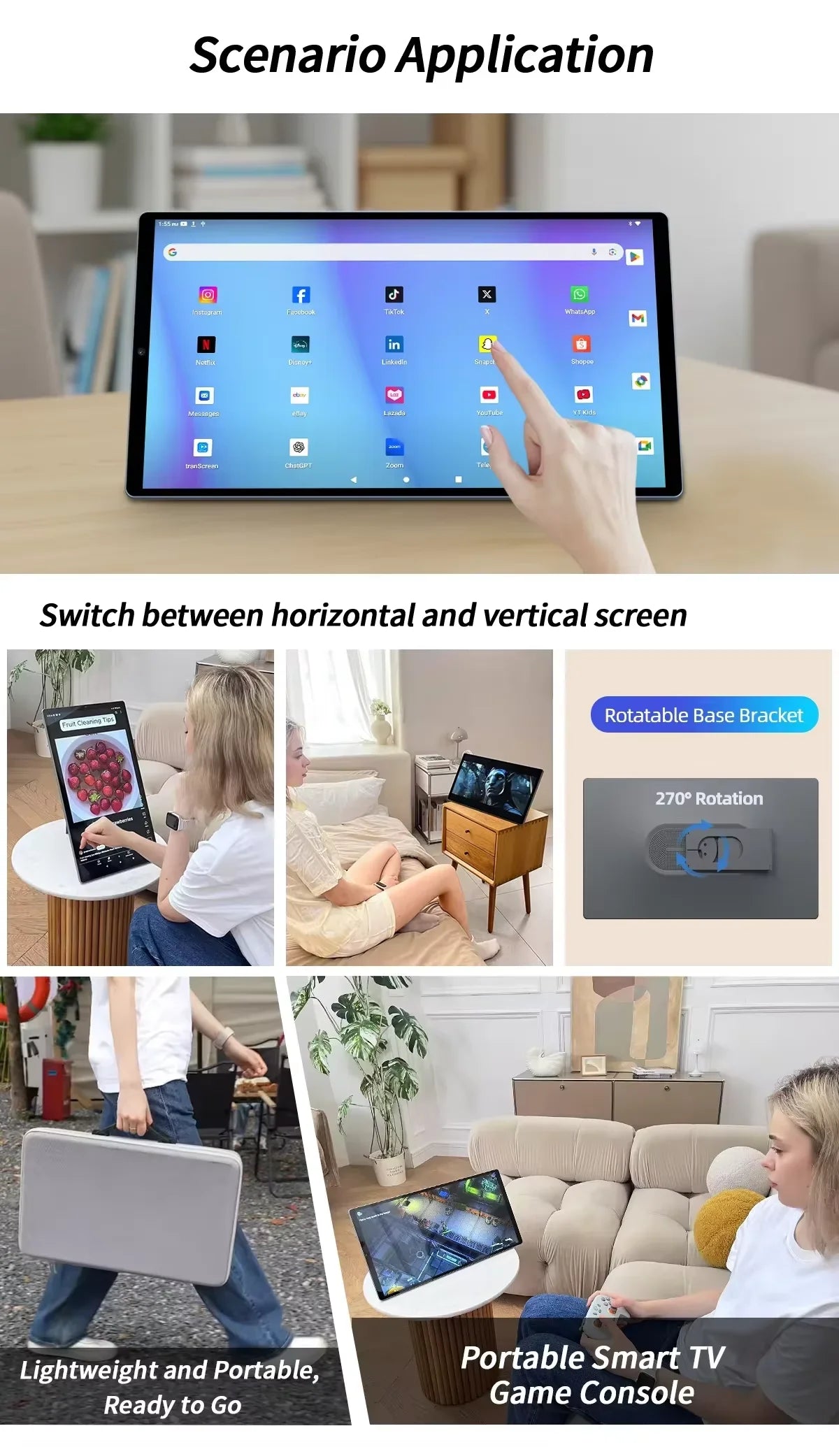 Android 15 Tablet Touch Screen PC with Foldable Stand & Bag ,Built-In Battery,Google Play