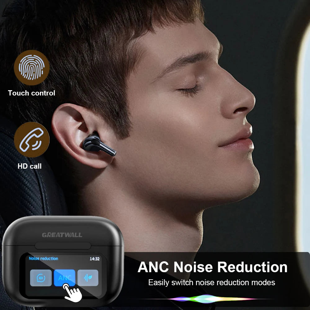 Original  Wireless Bluetooth Earphones ANC Noise Reduction Earbuds HD Mic Call Gamer Earbuds LED Touch Screen Control